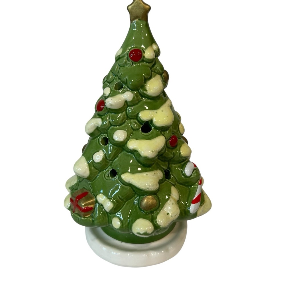 Ceramic 7" Christmas‎ Tree Star Openings Tea Light Candle Holder Charm Ornaments